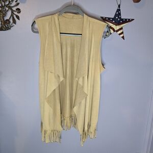 Beige Fringe Sleeveless Cardigan